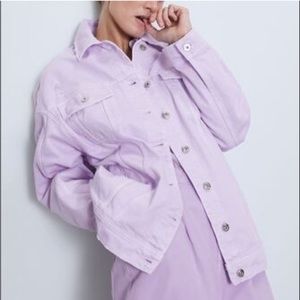Zara light purple violet oversize distressed denim jacket